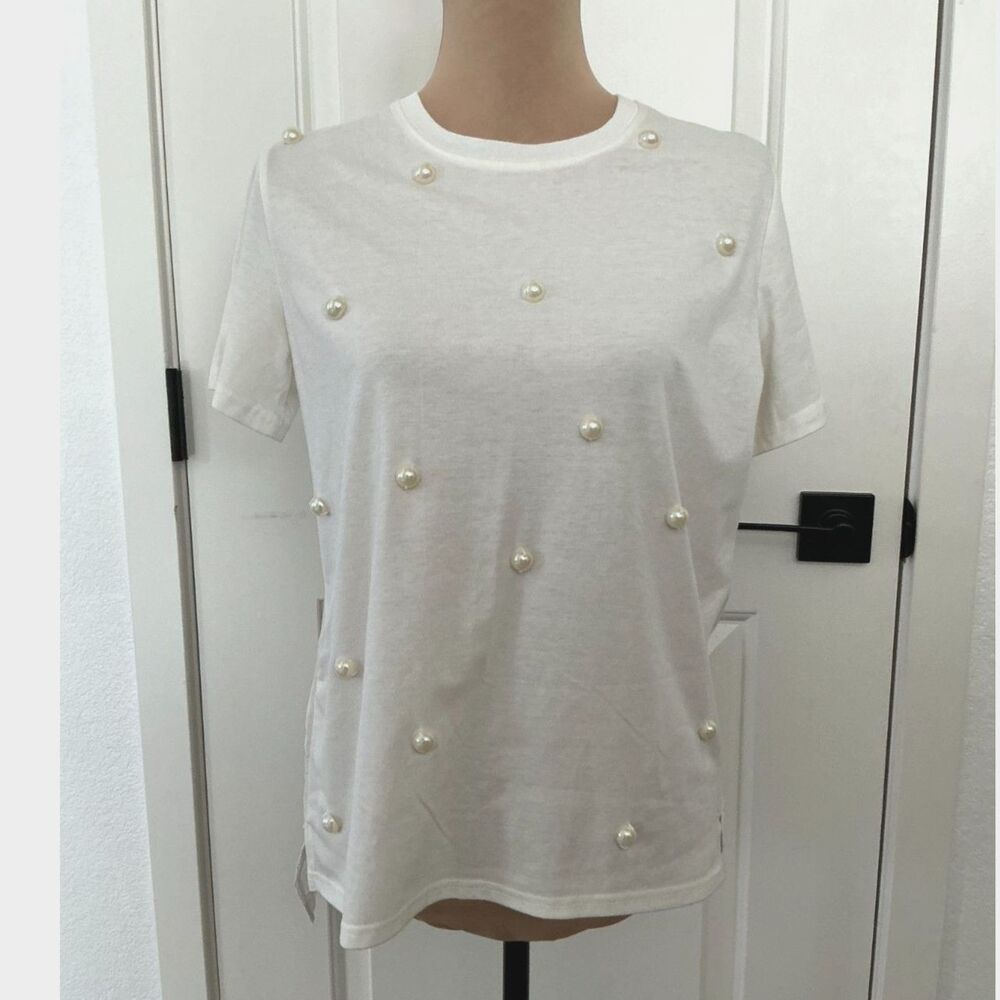 Beautiful Monster Ivory Pearl Embellished High-Low Top Women’s Medium